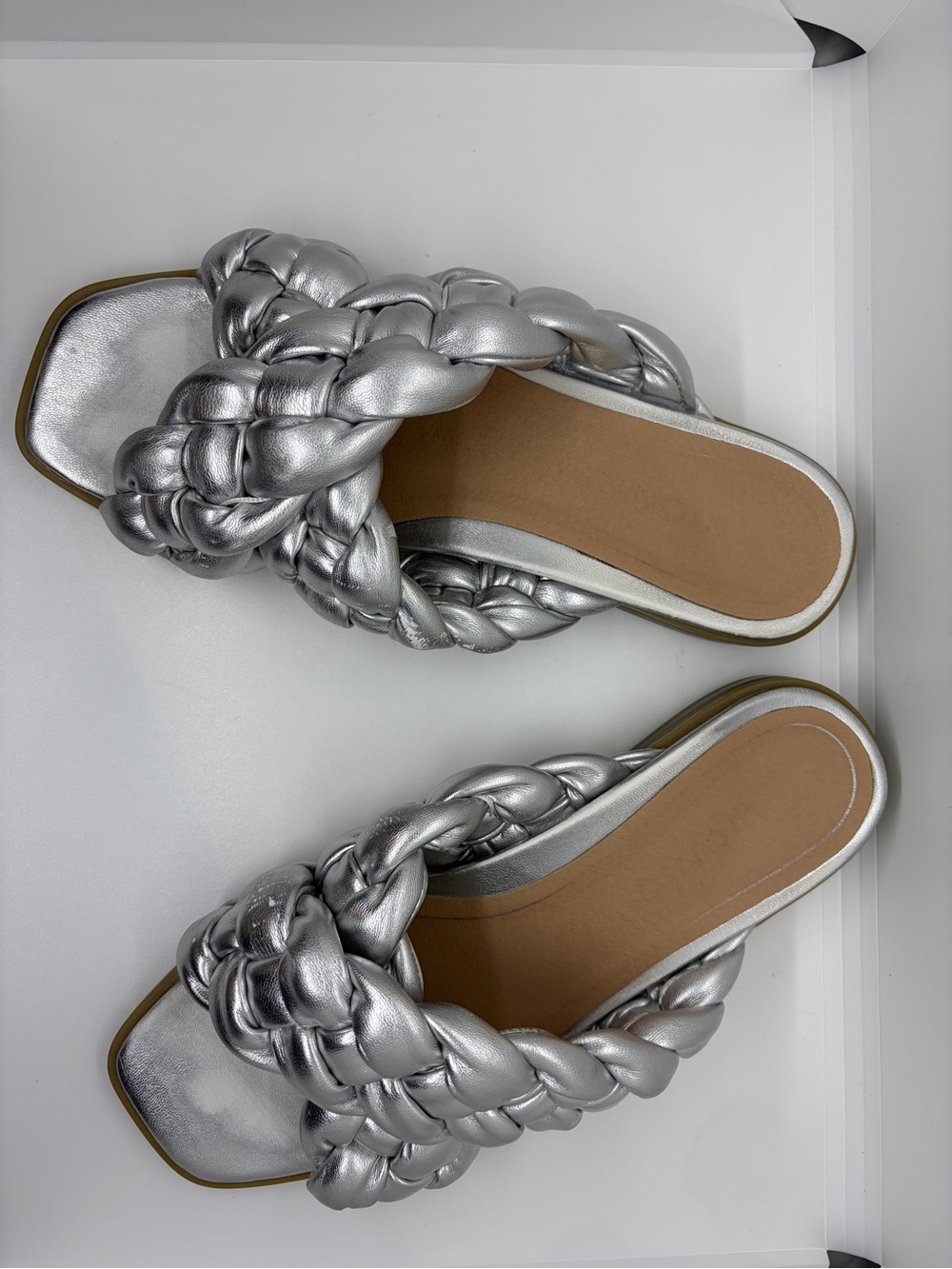 Vionic NIB Metallic Silver Kalina Braided Slide Sandals - Picture 7 of 9